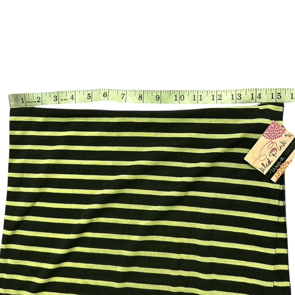 Tickled Pink Black Cream Tan Striped Infinity Scarf Polyester 31 x 15.5 inches